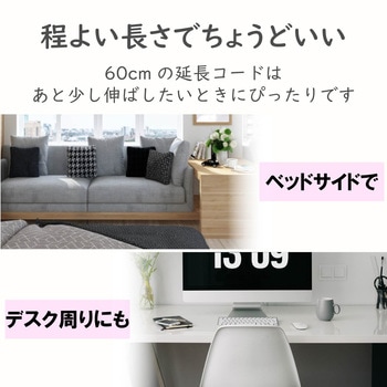 USB付 電源タップ USBポート 2P AC×1個口 60cm ホワイト エレコム