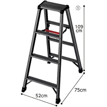 アルミ軽量脚立 脚軽 マットブラック 4段 H109cm 長谷川工業 軽量専用脚立 脚軽 黒 4段 H1090mm - 調理器具のSHOKUBI