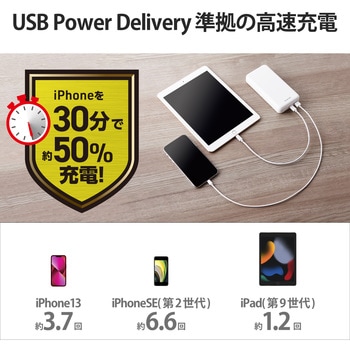 モバイルバッテリー 2口 ( USBA Type-C ) 20000mAh PD おまかせ充電 20W出力 エレコム