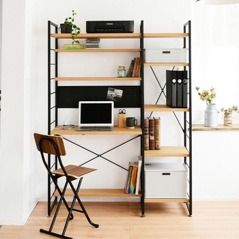 新品箱不良　山善　ウッドシェルフデスクMWSD-1612E(OAK/SBK) MWSD-1612E(OAK/SBK) 一体型デスク コンセント付き 1台 YAMAZEN(山善