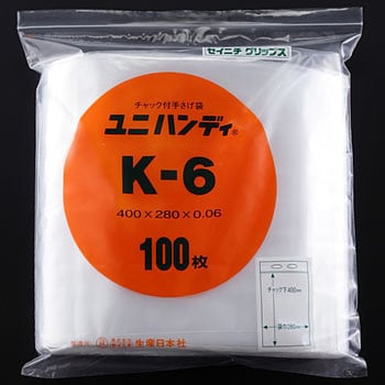 K-6 ユニハンディ(チャック付手さげ袋)0.06mm 1ケース(600枚) セイニチ