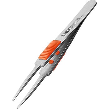 ラバーグリップ付 ステンレスピンセット 先丸型 ANEX