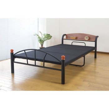 棚付きパイプベッド　BK/ 木製棚付きパイプベッド セミダブル 引出し無 ファミリー・ライフ