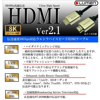 8K/4K/Full HD対応 Ver2.1 HDMIケーブル ルーメン