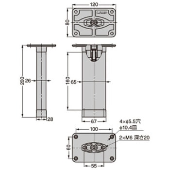 カウンター用支柱金物 CTB65-PM90-200型 LAMP(スガツネ)