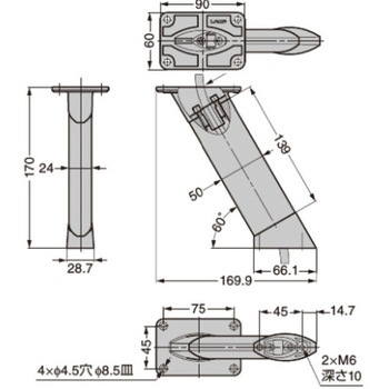 カウンター用支柱金物 CTB50-PM60-170型 LAMP(スガツネ)