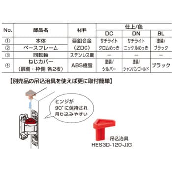 HES3D-H120-36DC 三次元調整機能付隠し丁番 HES3D-H120-36型 1個 