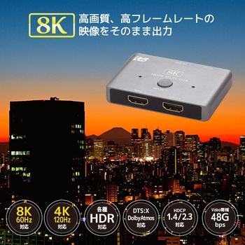8K60Hz/4K120Hz対応 2入力1出力 HDMI切替器 ラトックシステム