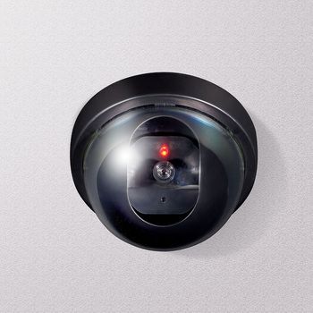 ダミーカメラ ドーム型 ブラック 防何対策 配線不要 乾電池式 赤色LED搭載 防犯ステッカー付属 セキュリティ ELPA