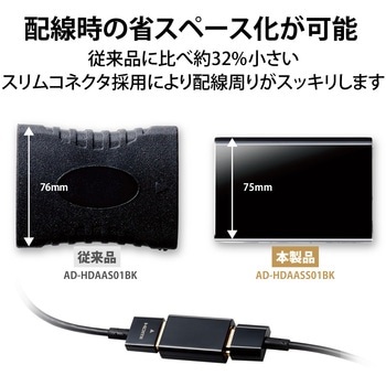HDMI アダプタ 延長 金メッキ 4K 60p スリムタイプ EU RoHS指令準拠 エレコム