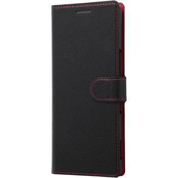 Xperia 5 手帳 シンプル マグネット スリープ対応/ブラック/レッド レイ・アウト