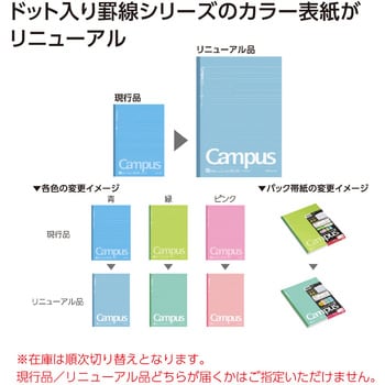 キャンパスノート(ドット入り罫線カラー表紙)3色パックA罫 A4 コクヨ