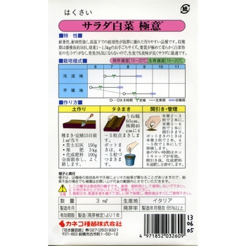 【タネ】サラダ白菜 極意 カネコ種苗