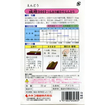 【タネ】つるあり絹さやえんどう 成増30日(白花) カネコ種苗