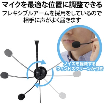 ヘッドホン ヘッドセット マイク付き 有線 USB接続 タイプC変換ケーブル付 小型オーバーヘッドタイプ(モノラル/左耳用) ミュートスイッチ付き 無指向性 テレワーク WEB会議 オンライン授業 ブラック エレコム