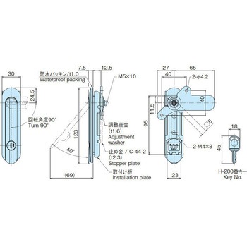 防水薄型平面スイングハンドル(黒塗装) ホシモト