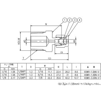 VUWH-6.35AN-V ニューV-Lok継手 ハーフユニオン(NPT)(インチ) 1個