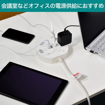 耐雷サージ USBポート付 丸形 集中スイッチ付タップ 4個口 ELPA