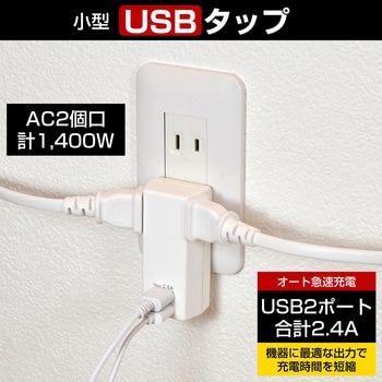 USBタップ 過電流保護 急速充電 2個口 2ポート 2.4A コードなし ELPA