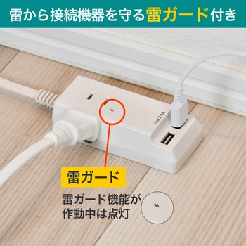 耐雷USBコード付きタップ 急速充電 3個口 2ポート ELPA