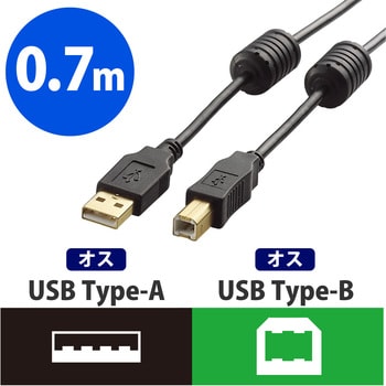 USBケーブル B-A フェライトコア ノイズ吸収 ブラック エレコム