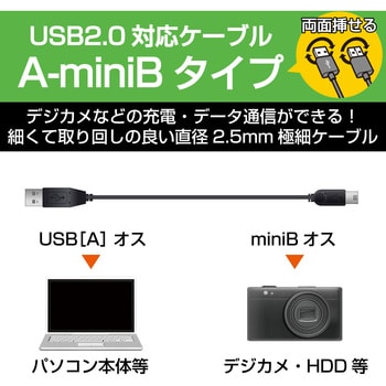 U2C-DMB10BK USBケーブル miniB-A 極細 両面挿せる ブラック 1本