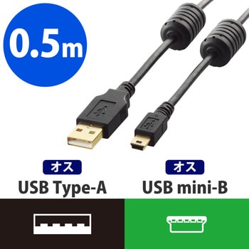 USBケーブル miniB-A フェライトコア ブラック エレコム