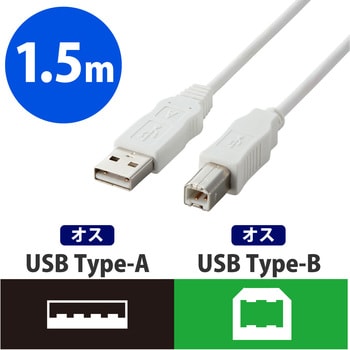 USB2-ECO15WH USBケーブル (USB2.0対応) A-Bタイプ ツイストペアケーブル RoHS指令準拠 USB(A)[オス]-USB(B)[オス]  1本 エレコム 【通販モノタロウ】