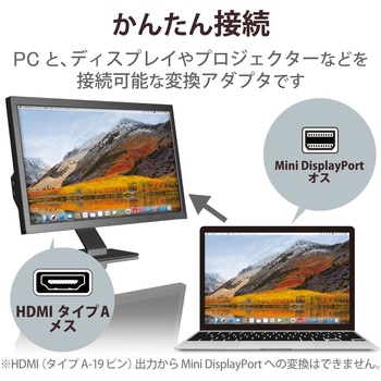 変換アダプタ miniDisplayport[オス] - HDMI[メス] ミニディスプレイポート 0.15m エレコム