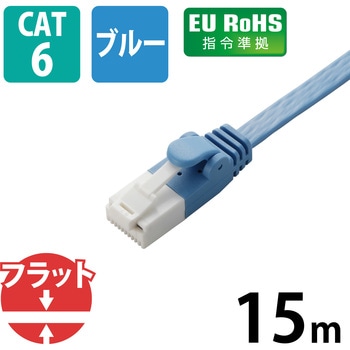 LANケーブル CAT6 ギガビット 爪折れ防止 フラット スリムコネクタ RoHS より線 薄さ1.4mm ブルー エレコム