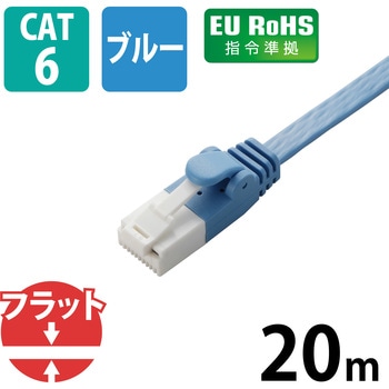 LANケーブル CAT6 ギガビット 爪折れ防止 フラット スリムコネクタ RoHS より線 薄さ1.4mm ブルー エレコム
