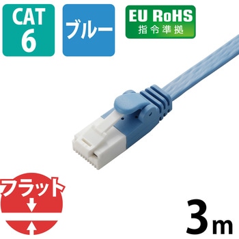 LANケーブル CAT6 ギガビット 爪折れ防止 フラット スリムコネクタ RoHS より線 薄さ1.4mm ブルー エレコム