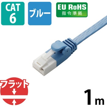 LANケーブル CAT6 ギガビット 爪折れ防止 フラット スリムコネクタ RoHS より線 薄さ1.4mm ブルー エレコム