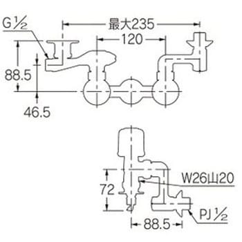 127-304 洗濯機用混合栓(ストッパー、増設クランクつき) 1個 カクダイ