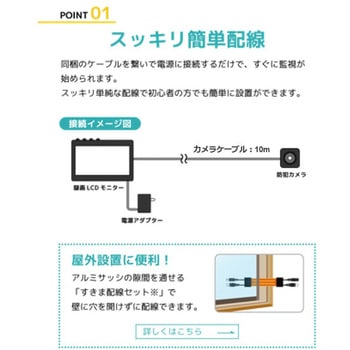 100万画素超小型カメラ1台・録画機能付き7インチモニター 窓越し防犯カメラセット DIY防犯 ブロードウォッチ