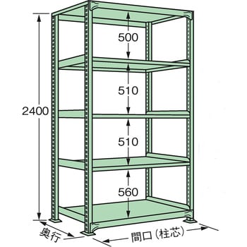 中軽量棚ML型250kg グリーン色 単体タイプ サカエ 軽・中量棚本体(単体