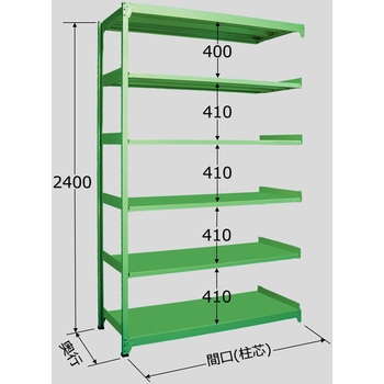 中軽量棚ML型連結250kg グリーン色 - サカエ
