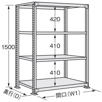 中軽量棚NEW型 単体(ホワイトグレー) サカエ 軽・中量棚本体(単体