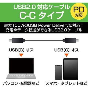 U2C-CC5PC20NBK USBケーブル C-C Type-Cケーブル 充電/データ転送用 PD対応 最大100W 5A USB2.0  コンパクトコネクタ 1個 エレコム 【通販モノタロウ】
