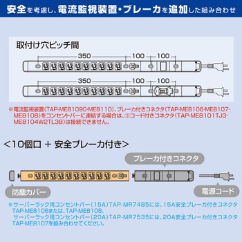15Aコンセントバー15A安全ブレーカ付コネクタ サンワサプライ