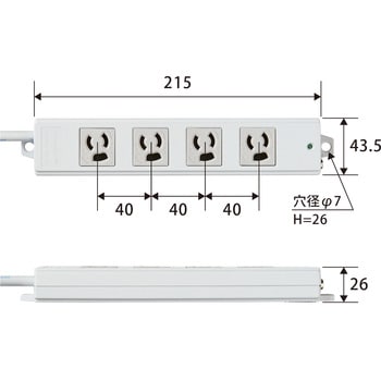 電源タップ 3P 4個口 マグネット付 抜け止め 固定用フック穴付き