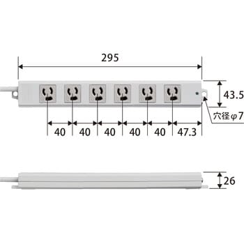 T-WRM3610LG/RS 電源タップ 3P 6個口 マグネット付 抜け止め 固定用