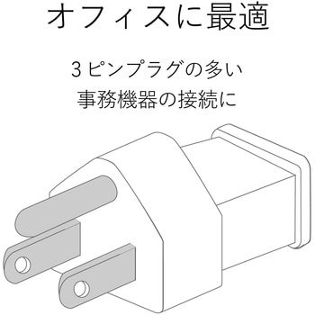 電源タップ 3P 2個口 マグネット付 固定用フック穴付 抜け防止 雷サージ防止 LED付 工事用 RoHS OAタップ エレコム