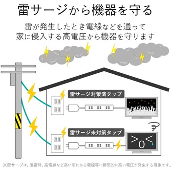 電源タップ 3P 2個口 マグネット付 固定用フック穴付 抜け防止 雷サージ防止 LED付 工事用 RoHS OAタップ エレコム