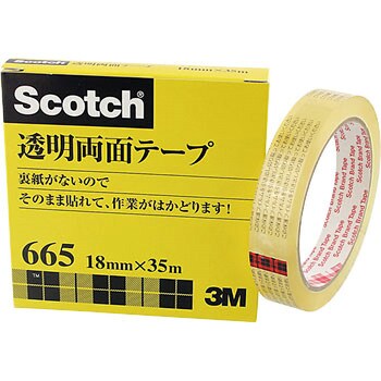 665-3-18 3M スリーエム スコッチ 透明両面テープ ライナーなし 1巻