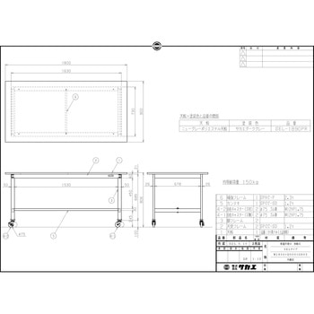 軽量作業台(SELタイプ/耐荷重150kg/ポリエステル天板/H810/キャスター付) サカエ