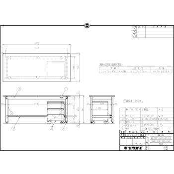 軽量作業台(KK/350kg/ポリエステル天板/H740/キャビネットワゴン付) サカエ