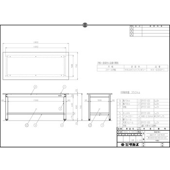 軽量作業台(KK/350kg/スチール天板/H740/三方パネル付) サカエ
