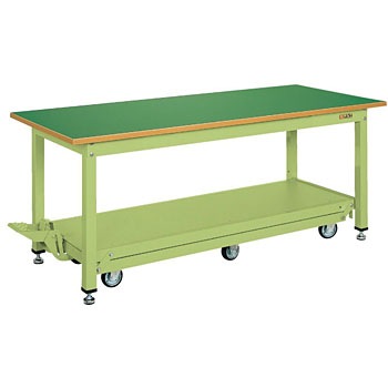 KT-157Q6F 中量作業台(KT/耐荷重800kg/メラミン天板/H740/ペダル昇降移動式) サカエ 76175206