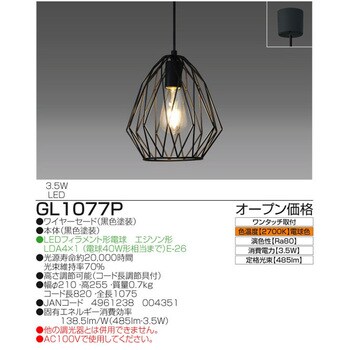 タキズミ (TAKIZUMI) インテリア 照明 ペンダントライト 1灯 GL1133P